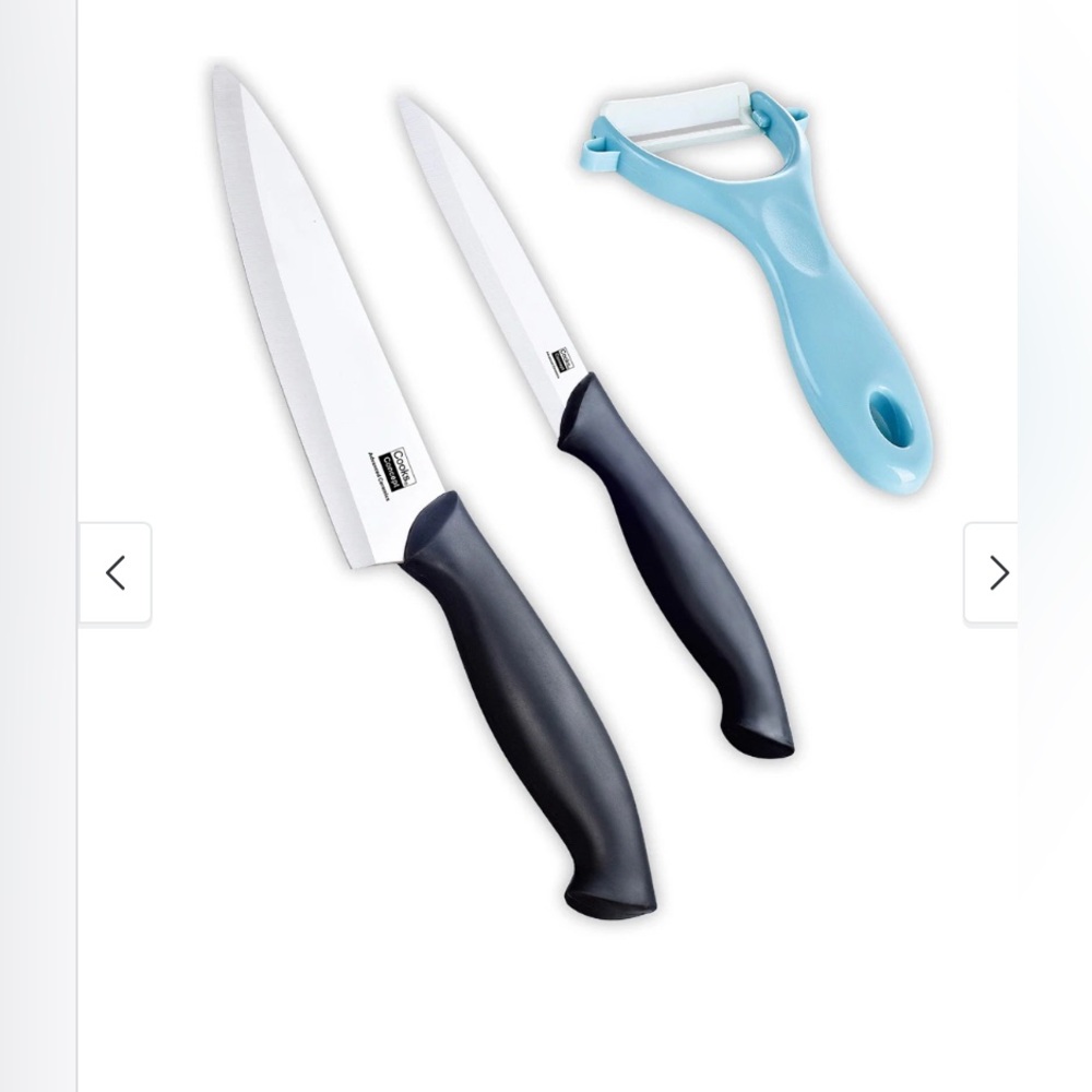 Cooks Concept 3-piece Ceramic Santoku Paring Knife and Peeler Set